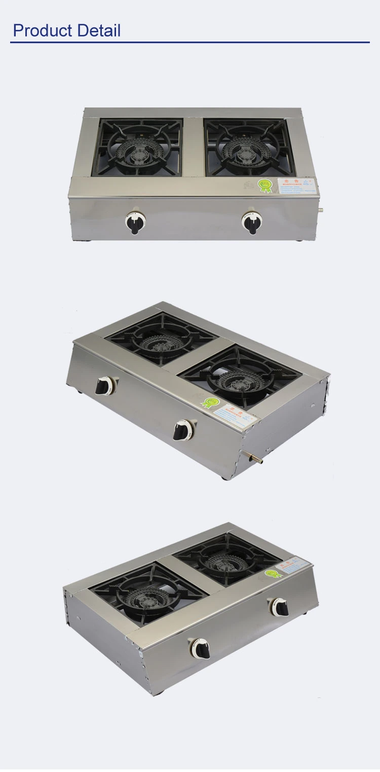 China Manufacture Double Burner Auto Ignition Gas Stove Stainless Steel Silver