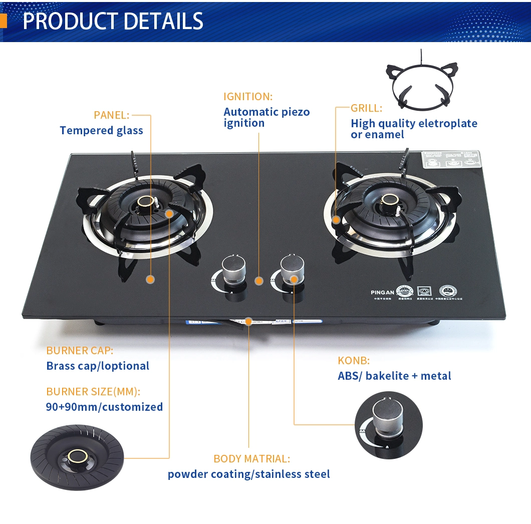 Luxury Double Burner Glass Top Built-in Gas Stove (JZQ-G210)