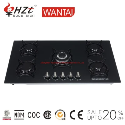 Tempered Panel Cooker 5 Burner Stove Glass Cover China Gas Hobs Cooktop Built in Gas Hob