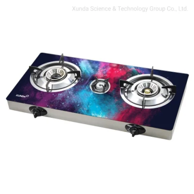 Xunda Gas Cooking Stove Table Top Gas Stove 3D Color Glass Panel Table Gas Burners